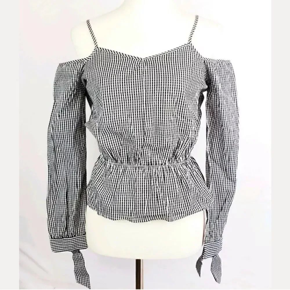 Say What Cropped Cold Shoulder Top SZ S Gingham